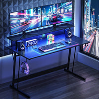 Artiss Gaming Desk with LED Lights Computer Desk Table with Monitor Shelf Power 120cm