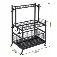 Gardeon Garden Tool Organizer Rack 16 Slots Rolling Garage Storage with Hooks