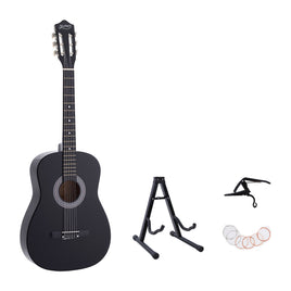 Alpha 38 Inch Classical Acoustic Guitar with Folding Stand Capo and String Set Black