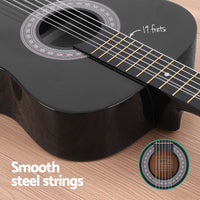 Alpha 38 Inch Classical Acoustic Guitar with Folding Stand Capo and String Set Black