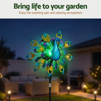 Gardeon Garden Windmill Solar Light Colorful Peacock Metal Spinner 190cm