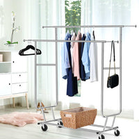 Clothes Rack Airer Double Rail Coat Stand Adjustable Hanger