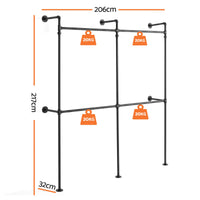 Artiss Industrial Pipe Clothing Rack Garment Clothes Display Stand Wall Mounted