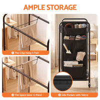 Artiss Pants Trolley Mobile Clothes Rack Clothing Stand with 30 Hangers Wheels Storage Organizer Bag