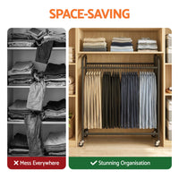 Artiss Pants Trolley Mobile Clothes Rack Clothing Stand with 30 Hangers Wheels Storage Organizer Bag
