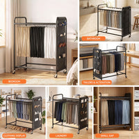 Artiss Pants Trolley Mobile Clothes Rack Clothing Stand with 30 Hangers Wheels Storage Organizer Bag