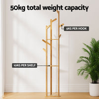 Clothes Rack Airer Coat Stand 9 Hooks Bamboo