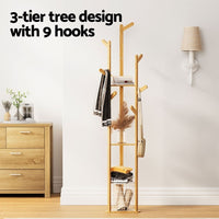 Artiss 2X Clothes Rack Airer Coat Stand 9 Hooks Bamboo