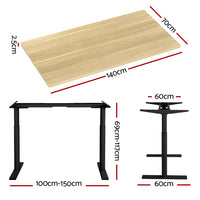 Standing Desk Motorised Electric Dual Motor White Oak 140CM