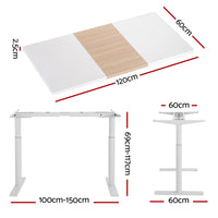 Standing Desk Motorised Electric Dual Motor Splice White Pine 120CM