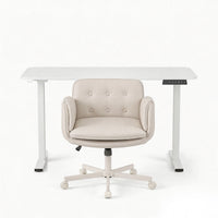 Artiss Criss Cross Chair with Wheels & Adjustable Armrests and Electric Standing Desk 140cm with Memory Presets, Ergonomic Cross Legged Chair and Office Desk Set