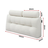 Giselle wedge pillow headboard with non-flattening shredded foam core, perfect for dorm reading or sofa lap desk, 330g corduroy cover, side pockets, Double