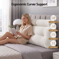 Giselle wedge pillow headboard with non-flattening shredded foam core, perfect for dorm reading or sofa lap desk, 330g corduroy cover, side pockets, Double