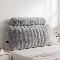 Giselle Wedge Pillow Headboard, Easy Wash Zipper Cover & Anti-Flat Foam, Couch Lumbar Support for Dorm Readers, 340g Faux Rabbit Fur with Dual Pockets, King Single