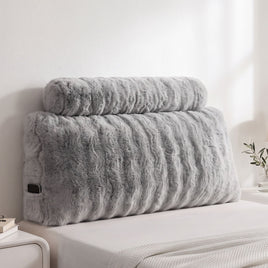 Giselle Wedge Pillow Headboard, Easy Wash Zipper Cover & Anti-Flat Foam, Couch Lumbar Support for Dorm Readers, 340g Faux Rabbit Fur with Dual Pockets, King Single