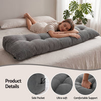 Giselle Headboard Pillow for Sitting in Bed, Upgraded Shredded Foam Reading Wedge Cushion for Lumbar Support, 320g Corduroy Backrest with Side Pockets for Dorm Daybed, King
