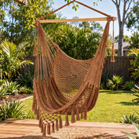 Gardeon Hammock Chair Camping Hanging Chair with Spreader Bar Tassels Brown