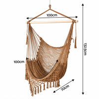 Gardeon Hammock Chair Camping Hanging Chair with Spreader Bar Tassels Brown