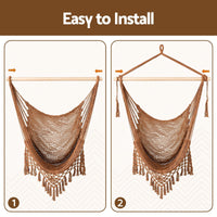 Gardeon Hammock Chair Camping Hanging Chair with Spreader Bar Tassels Brown