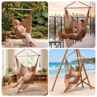 Gardeon Hammock Chair Camping Hanging Chair with Spreader Bar Tassels Brown