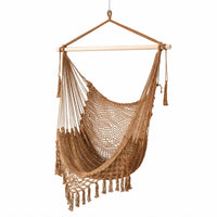 Gardeon Hammock Chair Camping Hanging Chair with Spreader Bar Tassels Brown