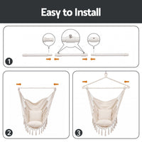 Gardeon Hammock Chair Camping Macrame Hanging Swing Cushions Metal Bar Cream