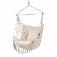 Gardeon Hammock Chair Camping Macrame Hanging Swing Cushions Metal Bar Cream