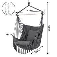 Gardeon Hammock Chair Camping Macrame Hanging Swing Cushions Metal Bar Grey