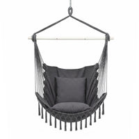 Gardeon Hammock Chair Camping Macrame Hanging Swing Cushions Metal Bar Grey