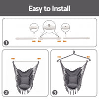 Gardeon Hammock Chair Camping Macrame Hanging Swing Cushions Metal Bar Grey