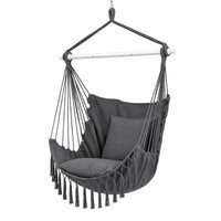Gardeon Hammock Chair Camping Macrame Hanging Swing Cushions Metal Bar Grey