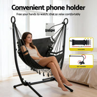 Gardeon Hammock Chair Stand Iron Frame w/ Phone Holder Black