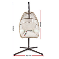 Outdoor Egg Swing Chair Hanging Chair Wicker Rope Pod Stand Cushion Latte