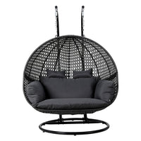Gardeon Outdoor Egg Swing Chair Wicker Furniture Pod Stand Cushion 2 Seater Grey