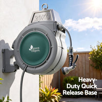 Green Fingers 30m Retractable Water Hose Reel, Wall Mounted Garden Hose 9-Pattern Nozzle