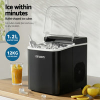 Devanti Ice Maker Machine Portable 12kg Countertop w/Self Cleaning 1.2L Black