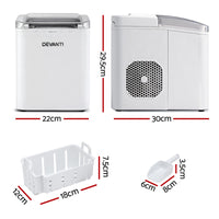Devanti Ice Maker Machine Portable 12kg Countertop w/Self Cleaning 1.2L White