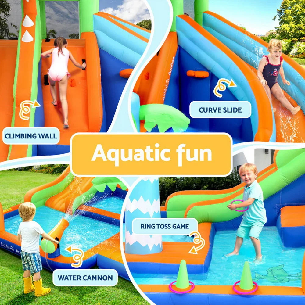 AirMyFun Kids Inflatable Pool Water Double Slide Park Jumping Castle 4 ...