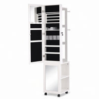Artiss Lockable Jewellery Cabinet, Mobile Frameless Mirror, White