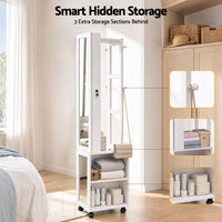 Artiss Lockable Jewellery Cabinet, Mobile Frameless Mirror, White