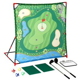 Keezi Kids Golf Chipping Game Set with Stand, 24 Sticky Balls, Adjustable Club & 2 Hitting Mats for Indoor Outdoor Ages 3-12 Play
