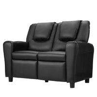 Keezi Kids Recliner Chair 2 Seats PU Leather Sofa Lounge Couch Armchair Black