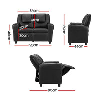 Keezi Kids Recliner Chair 2 Seats PU Leather Sofa Lounge Couch Armchair Black
