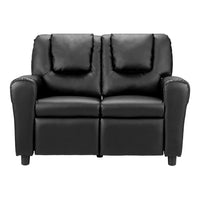 Kids Recliner Chair Double PU Leather Sofa Lounge Couch Armchair Black