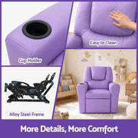 Keezi Kids Recliner Chair Purple PU Leather Sofa Lounge Couch Children Armchair