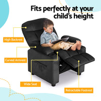 Kids Recliner Chair Black Velvet Sofa Lounge Couch Children Charis Armchair