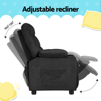 Kids Recliner Chair Black Velvet Sofa Lounge Couch Children Charis Armchair