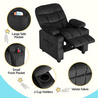 Kids Recliner Chair Black Velvet Sofa Lounge Couch Children Charis Armchair