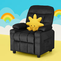 Kids Recliner Chair Black Velvet Sofa Lounge Couch Children Charis Armchair