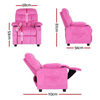 Kids Recliner Chair Pink Velvet Sofa Lounge Couch Children Charis Armchair